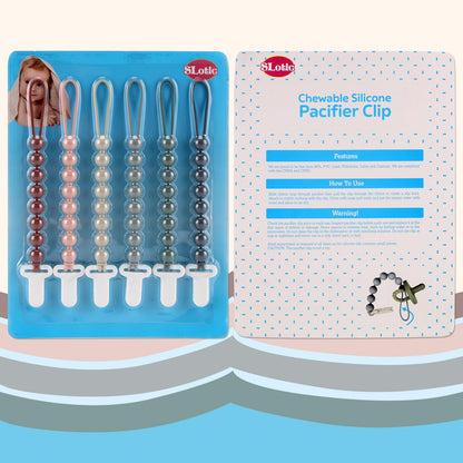 6-Pack Silicone Pacifier Clips for Babies, Safe Teething Beads, Rust-Free Holders, Baby Boy and Girl Essentials, Newborn Must-Have Accessories, BPA-Free