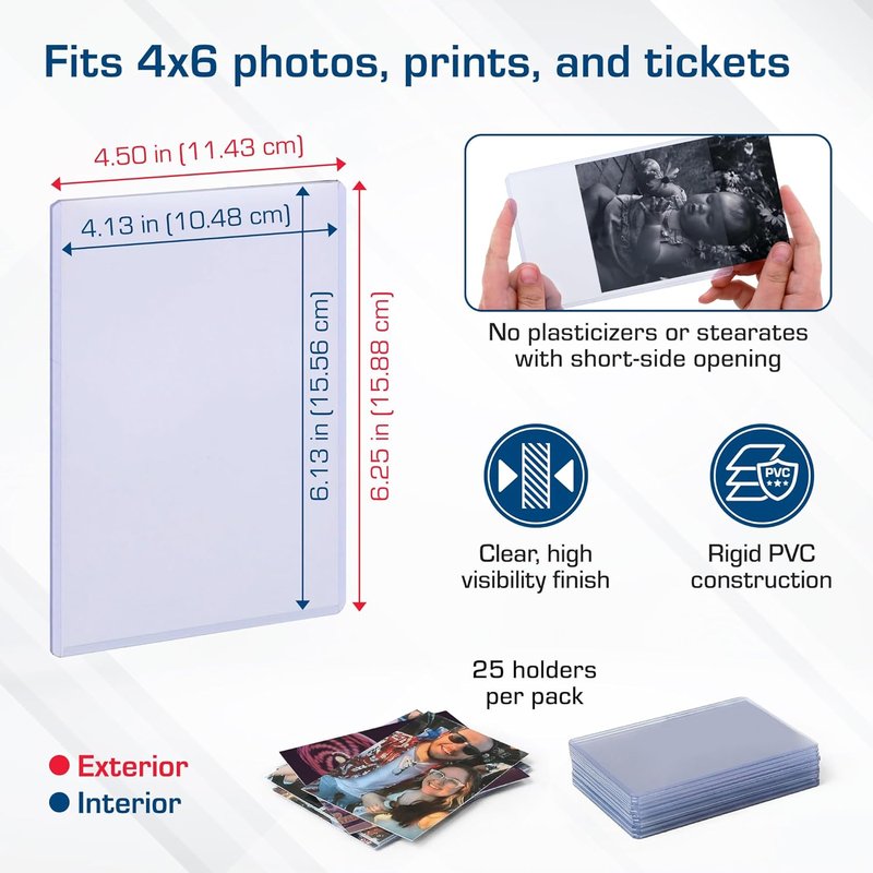 4x6 Photo & Postcard Topload Holders - Blue-Tinted Rigid Plastic Protectors | 25 Pack for Photos & Prints