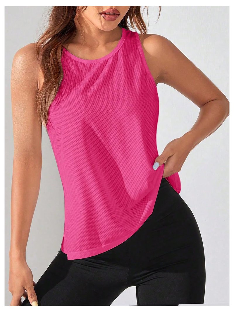 OYOANGLE Women's Open Back Workout Tops Racerback Athletic Loose Shirts Yoga Gym Clothes Sleeveless Running Tank Tops Hot Pink Medium