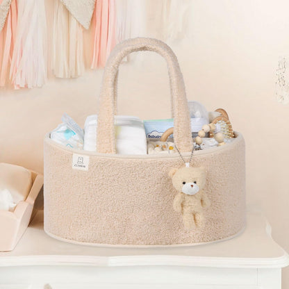 CLYMENE Baby Diaper Caddy Organizer, Nursery Storage Basket for Diapers and Wipes - Newborn Changing Table Essentials, Baby Gift Registry for Baby Shower - Diaper Tote Bag for Car Travel - Ivory