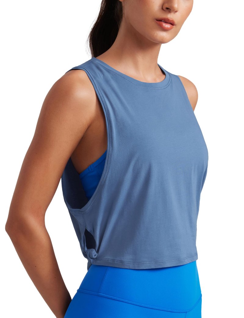 CRZ YOGA Pima Cotton Large Armhole Tank Tops for Women - Workout Sport Athletic Yoga Running Gym Loose Crop Sleeveless Shirts Ink Blue X-Large