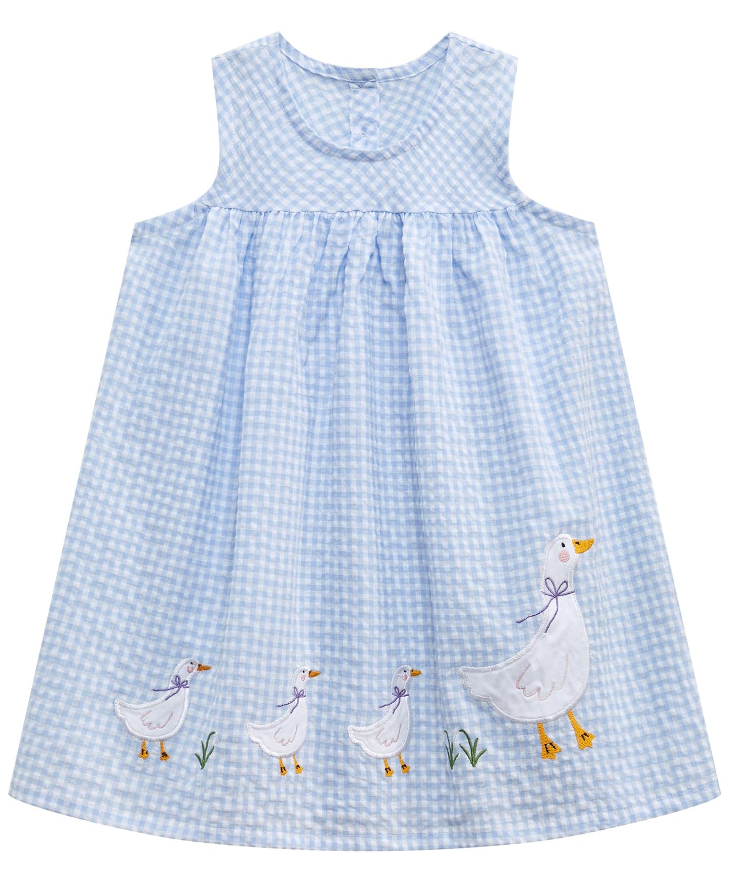 FreeLu Toddler Girls Cotton Summer Short Sleeve Dress Cartoon Print Casual Jersey Dresses(3T,Blue Ducks)