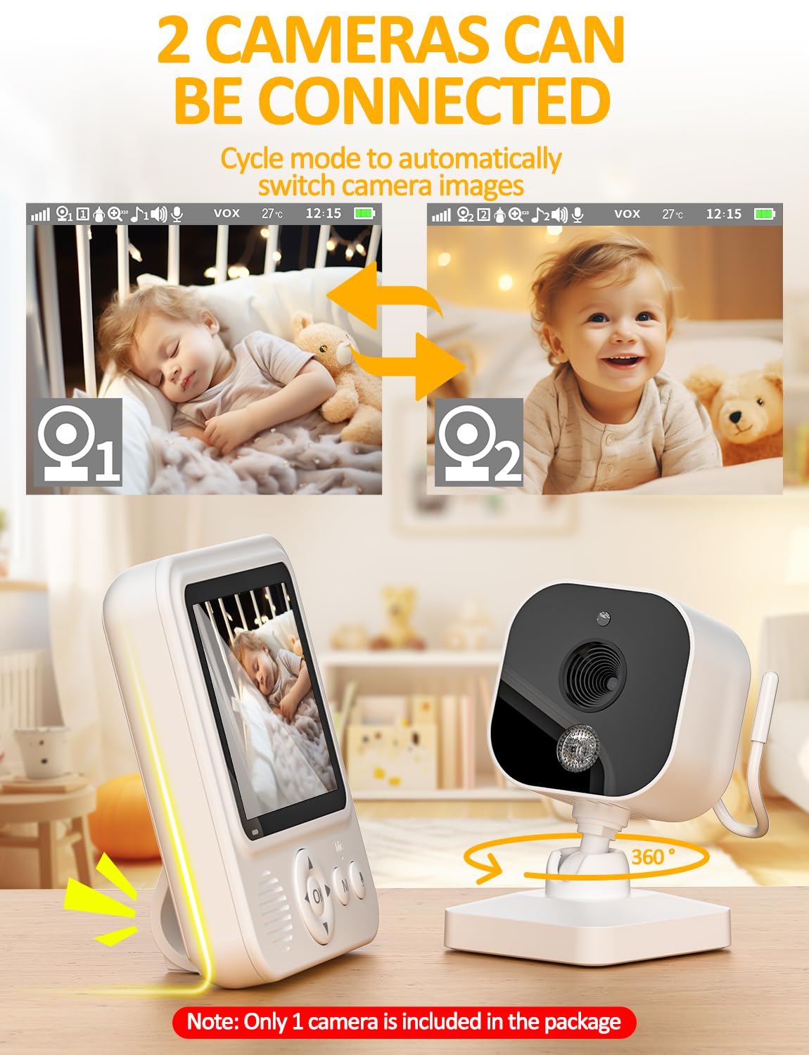 BURNNOVE Baby Monitor with Camera and Night Vision 720P IPS Video Baby Monitor with Camera 2000mAh 2.8'' VOX Mode Safe No Wi-Fi Digital Zoom 2-Way Audio Temperature Sensor Feeding Alarm for Parents