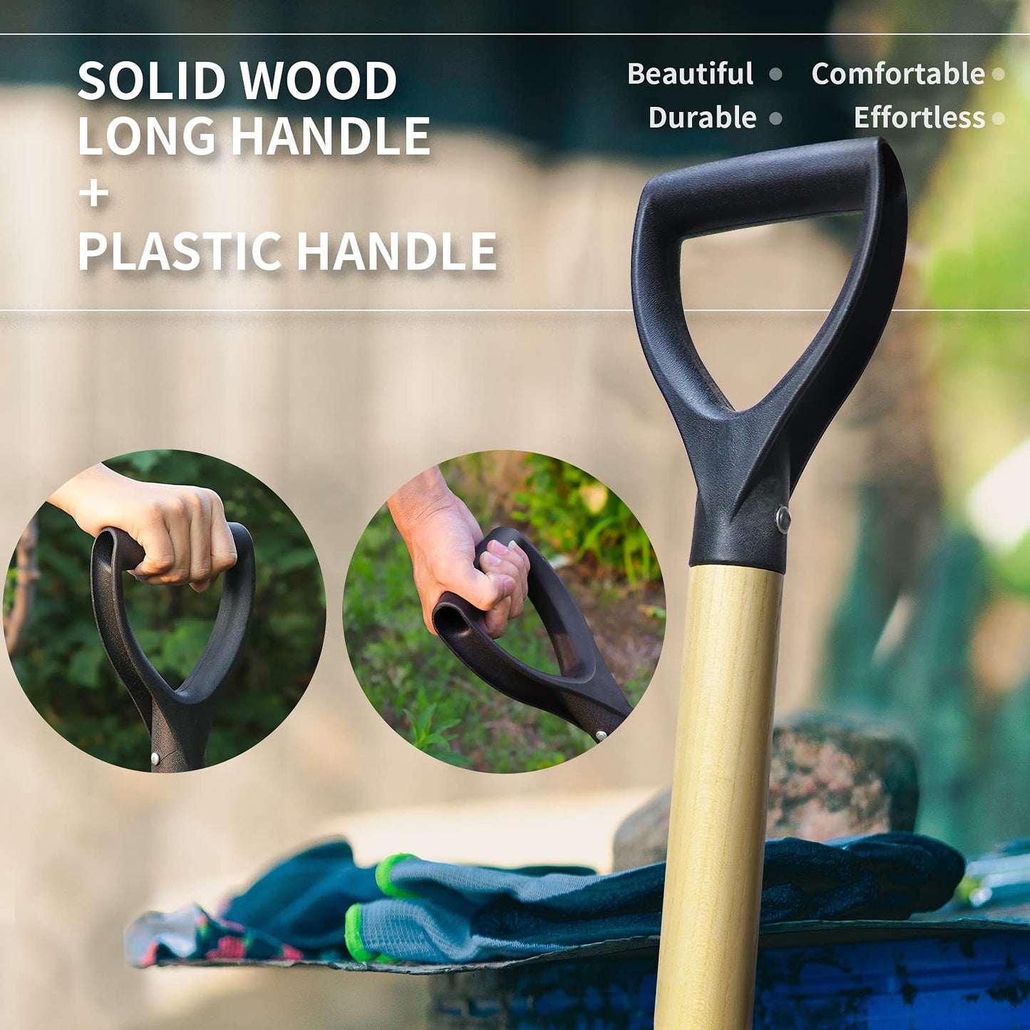 Square Shovel, Shovels for Digging with D-Handle, Overall 41-Inch Long Garden Shovel, Transfer Shovel, Snow Shovel for Car, Garden Tools