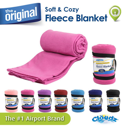 Cloudz Cozy Fleece Airplane Travel Blanket for Your Flight, Car, Camping, Home or Comforting Warmth Anywhere! - Fuchsia