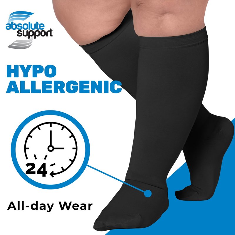 (3 Pairs) Plus Size Compression Socks for Women and Men 15-20mmHg - Wide Calf Compression Support Socks for Nurse, Travel, Flight, Airplain, Work, Running, Sports, Workout - Black, 6X-Large