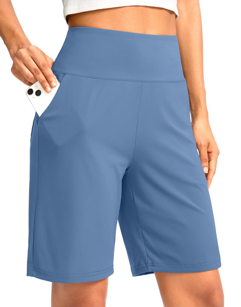 G Gradual Women's Bermuda Long Shorts with Pockets 9" High Waisted Knee Length Shorts for Women Walking Athletic Workout(Light Blue,XXL)