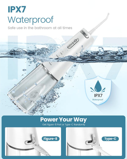 Onlyone Water Dental Flosser, 300ML Portable Oral Irrigator for Teeth, 4 Modes and 5 Jet Tips,Rechargeable Irrigation Cleaner,Electric Flossing Machine Power Flossers & Irrigator Accessories White