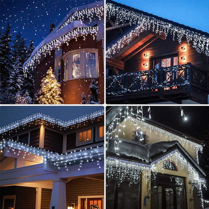 Qunlight Orangie 8 Modes LED Icicle Lights, 9.8 FT 96 LED Fairy String Lights Plug in Extendable Curtain Light String Christmas Lights for Bedroom Patio Yard Garden Wedding Party (Cool White)