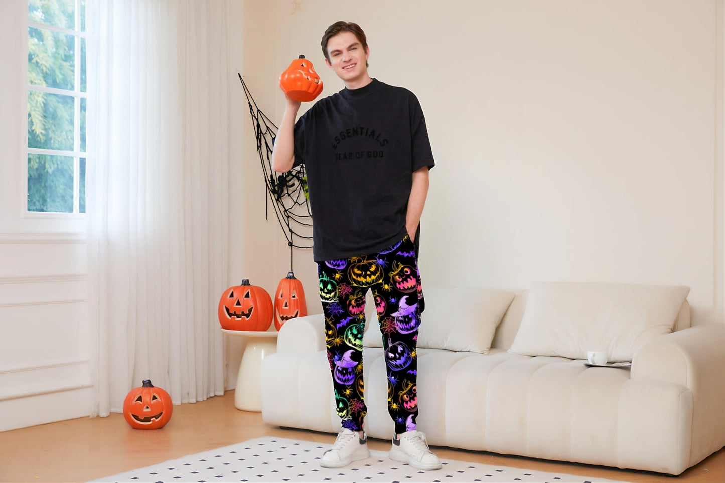 Neon Pants Mens Women Joggers Jogging Trousers Sport 3D Halloween Sweatpants with Drawstring Rave Pants M