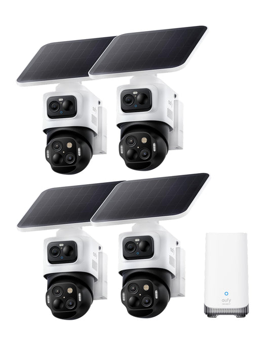 eufy Security eufyCam S4 4-Cam Kit, 4K Solar Wireless Outdoor Security System,3-Lens Bullet-PTZ cam, 360° Coverage,Cross-Cam Track, AI Facial Recognition, 8X Zoom,0 Monthly Fee,Expandable up to 16TB