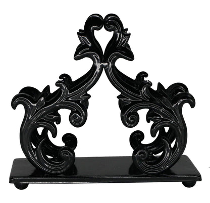 Owlgift Baroque Black Napkin Holder – Decorative Metal Tissue Rack for Tabletop, Mail, or Bill Organizer – 6 x 2 x 5.3 Inches, Glossy Finish for Home or Restaurant Use