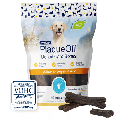 ProDen PlaqueOff 13 Dental Bones for Medium & Large Dogs, Tartar, Plaque & Bad Breath Remover, Improves Overall Oral Health, Pack of 2 (Chicken)