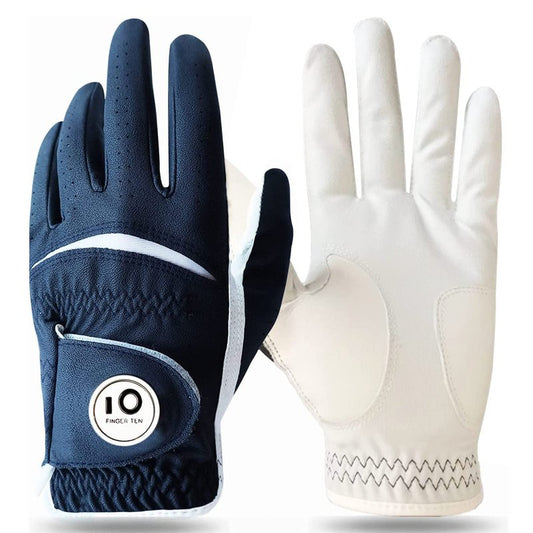 FINGER TEN Colorful Golf Gloves Men with Ball Marker 1 Pack, Stylish Gloves with Premium Durable Design, All Weather Grip Fit Size Small Medium ML Large XL (Dark Blue-1 Pack, Large, Left)