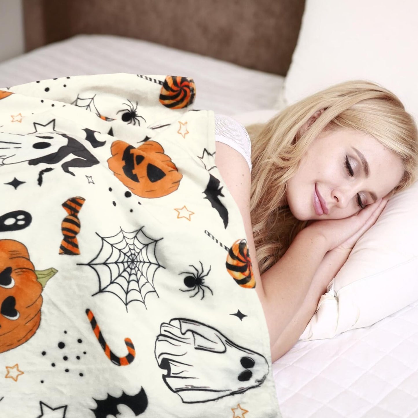 Halloween Ghost Boo Blanket- Fun and Cute Flannel Soft Warm Blanket for Sofas and Chairs - 50x60 Inch