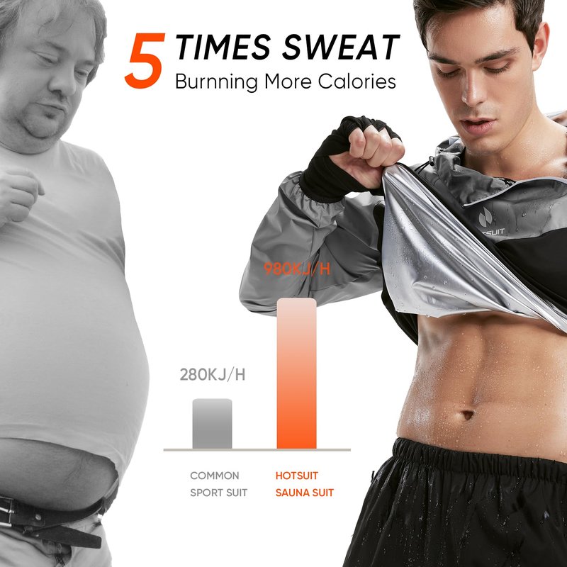 HOTSUIT Sauna Suit for Men Weight Loss Sweat Suits Sauna Jacket Pant Gym Workout, Gray, XXL
