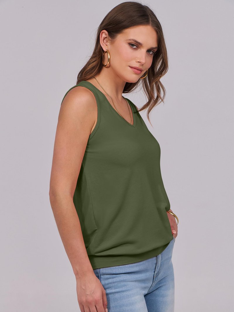 ANRABESS Women Tank Tops Summer V Neck Sleeveless Casual Loose Fit Cute Cami Basic T Shirts Solid Tees 2026 Trendy Outfits Army Green X-Large