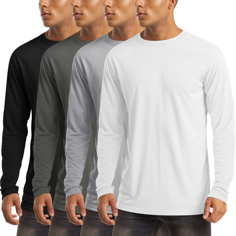 MAGCOMSEN 4 Pack Men's Shirts Long Sleeve Sun Protection UPF 50+ UV SPF Dry Fit T-Shirts for Workout Athletic Hiking L