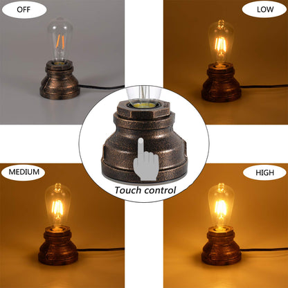 Lovefindahome Vintage Touch Control Table Lamp,Edison 4W LED Dimmable Bulb Included,with 3 Levels of Brightness,Small Desk Industrial Night Light for Living Room Bedroom,Bronze