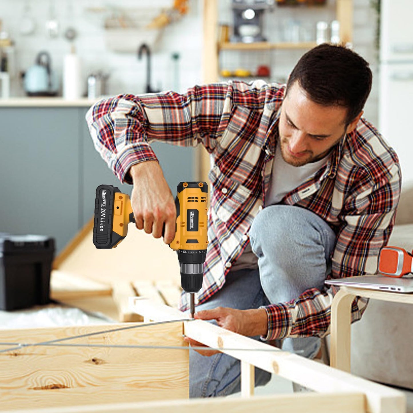 FADAKWALT 20V Cordless Drill Set ，Powerful Drill bit Sets,Torque 30N,21+1 Torque Setting,3/8” inch Keyless Chuck, 40pcs,Electric Drill with 2.0AH Li-Ion Battery and LED Light.