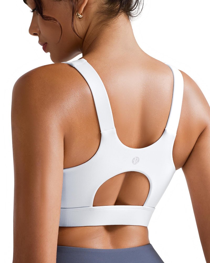 RUNNING GIRL Sports Bras for Women,Scoop Neck Racerback White Sports Bra Padded Medium Support Workout Yoga Bra(WX3139 White L)