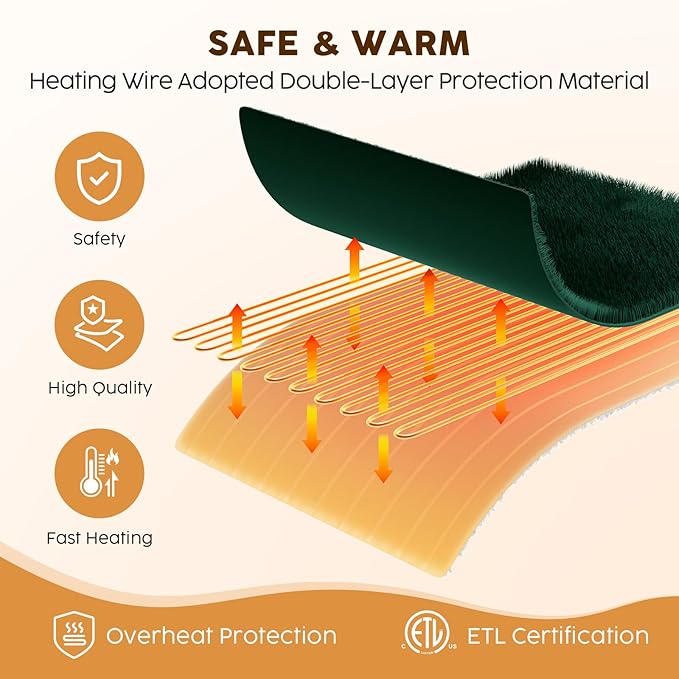 HYLEORY Heated Electric Blanket Twin 62"x84" Soft Fleece & Flannel with 5 Heating Levels & 10 Hours Timer Auto Shutt Off, ETL Certified, Washable，Heated Blanket for Body-Dark Green