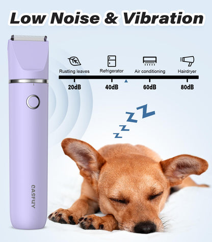 Casfuy Cordless Dog Paw Trimmer - Low Noise Dog Clippers with Double Blades USB Rechargeable Grooming Clipper for Dogs Cats and Small Pets for Trimming Hair Around Paws, Eyes, Ears, Face, Rump