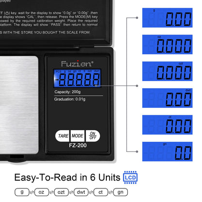 Fuzion Digital Pocket Scale, 200g/0.01g Gram Scale, Mini Scale Grams, Small Digital Scale, Small Food Scale, Jewelry Scale, Precision Scale with Tare, LCD