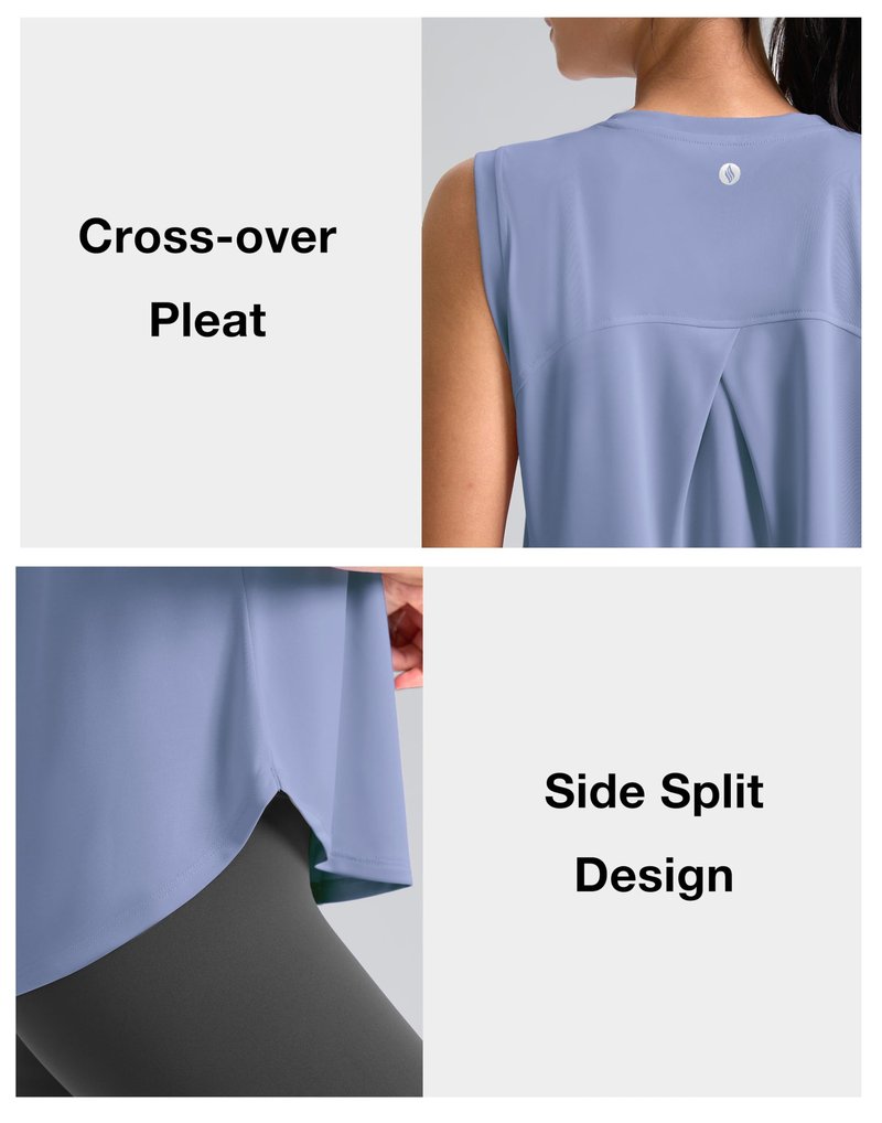 SANTINY Women's Sleeveless Workout Tops Breathable Lightweight Active Tennis Yoga Shirts Athletic Running Tank Tops for Women (Light Blue_S)