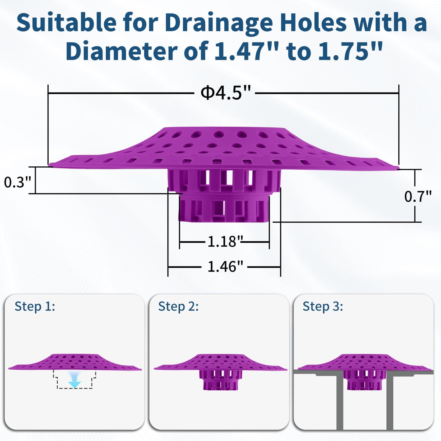 Bathtub Drain Hair Catcher,Tub Shower Drain Hair Trap/Strainer,3PCS Silicone Collapsible Tub Hair Catcher Drain Protector Designed for 1.47" to 1.75'' Regular Drains(Dark Gray)