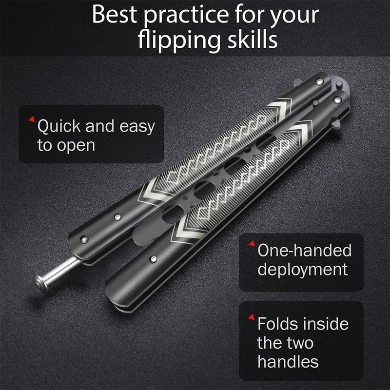Butterfly Trainer - Practice Balisong - Butterfly Knives NOT Real NOT Sharp Blade - Cool Design - Black Dull Trick - Butter Fly Training - CSGO Fidget Toy - Gift for Husband, Father, Son, Teens K14B