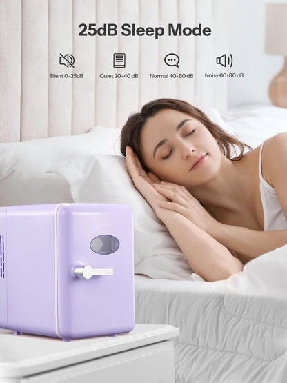 Mini Fridge With Handle, Small Fridge Rapid Cooling 4 Liter/6 Cans Skincare Fridge, Cooler and Warmer Refrigerators for Bedroom, Cosmetics, Office and Car (Retro, Purple)