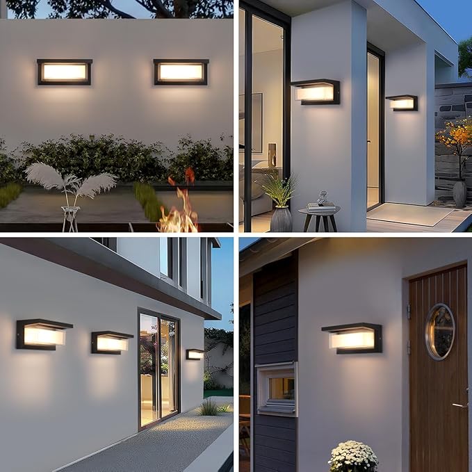Outdoor Porch Light,15%-100% Dimmable Indoor Wall Light Fixtures,3000K/4000K/6500K Adjustable,24W Exterior Wall Lighting,Waterproof Outdoor Modern Wall Sconce Lights,2160LM Indoor Wall Sconce 2 Pack