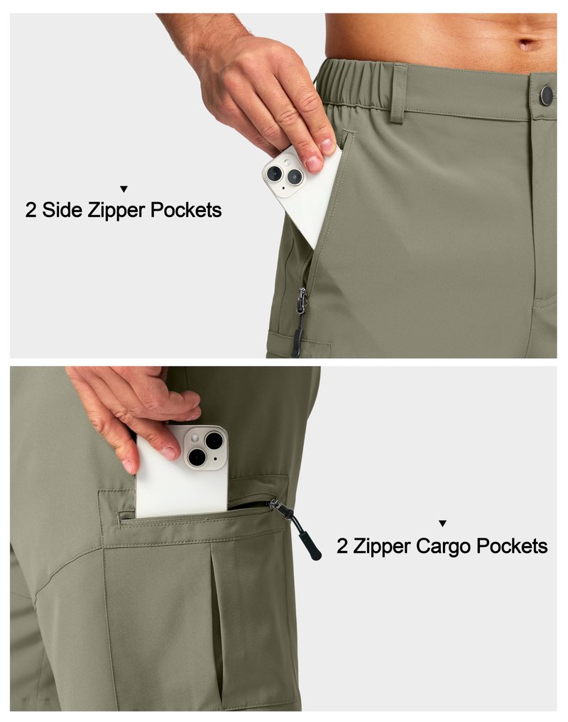 Pudolla Men's Hiking Cargo Shorts Lightweight 7" Travel Casual Shorts for Men Golf Work Outdoor with 5 Zipper Pockets(Grey Sage Medium)
