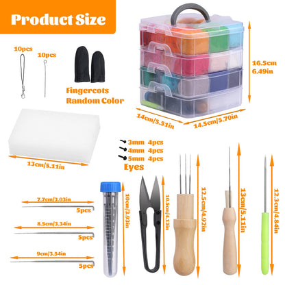 luokefe Needle Felting Kit, 72 Colors Felt Wool Roving, Felting Starter Kit with Needles, Basic Tools and Accessories for DIY Crafts Wool Fibre Hand Spinning for Beginners