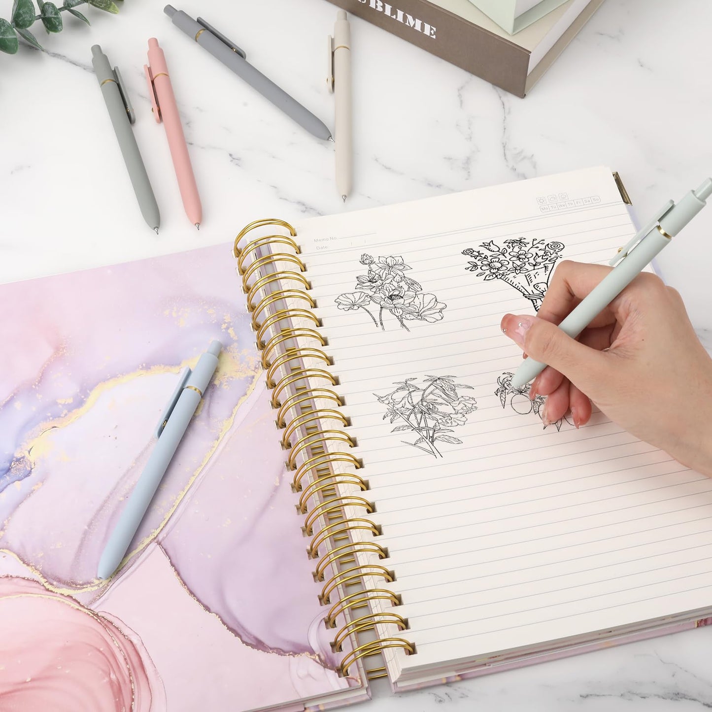 Ddaowanx Gel Pens, 6 Pcs 0.5mm Quick Dry Black Ink Pens Fine Point Smooth Writing Pens, Cute Office School Supplies Gifts for Women