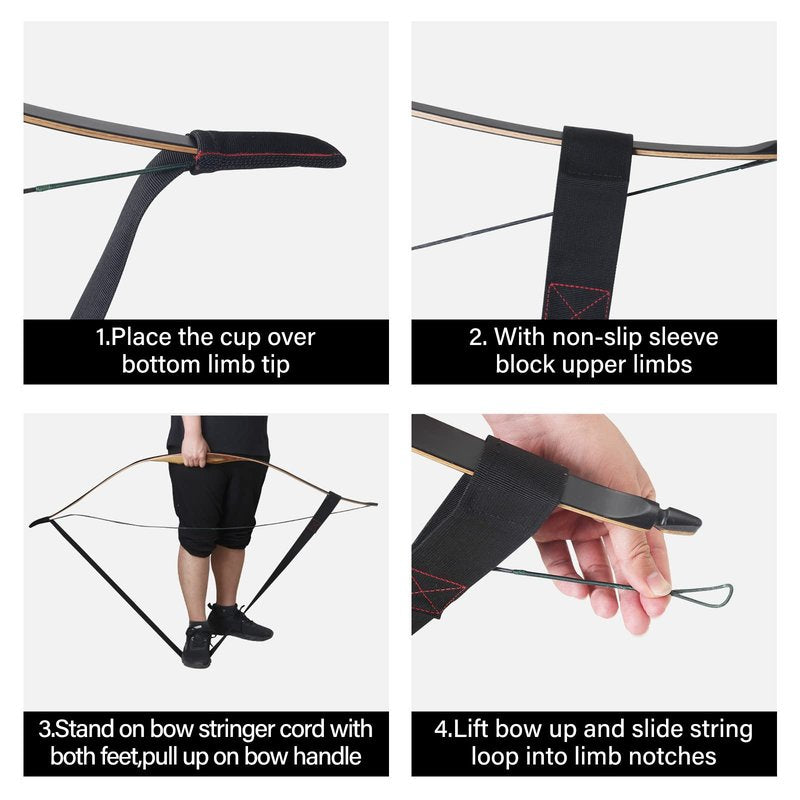 SOPOGER Archery Stringer Recurve Bow Stringer Tool, Longbow Stringer Tool to Install Bow String Easily Archery Bow Stringer for Recurve Bow Accessories (Black)