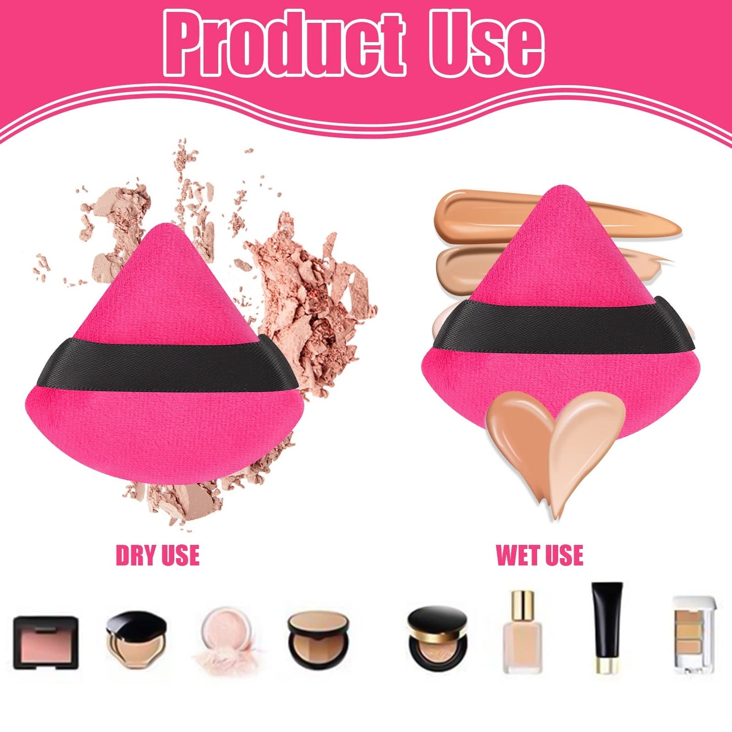 Pimoys 12 Pieces Powder Puff Face Triangle Makeup Sponge for Loose Powder Setting Powder Velour Foundation Blender Sponge Beauty Makeup Tool, Black