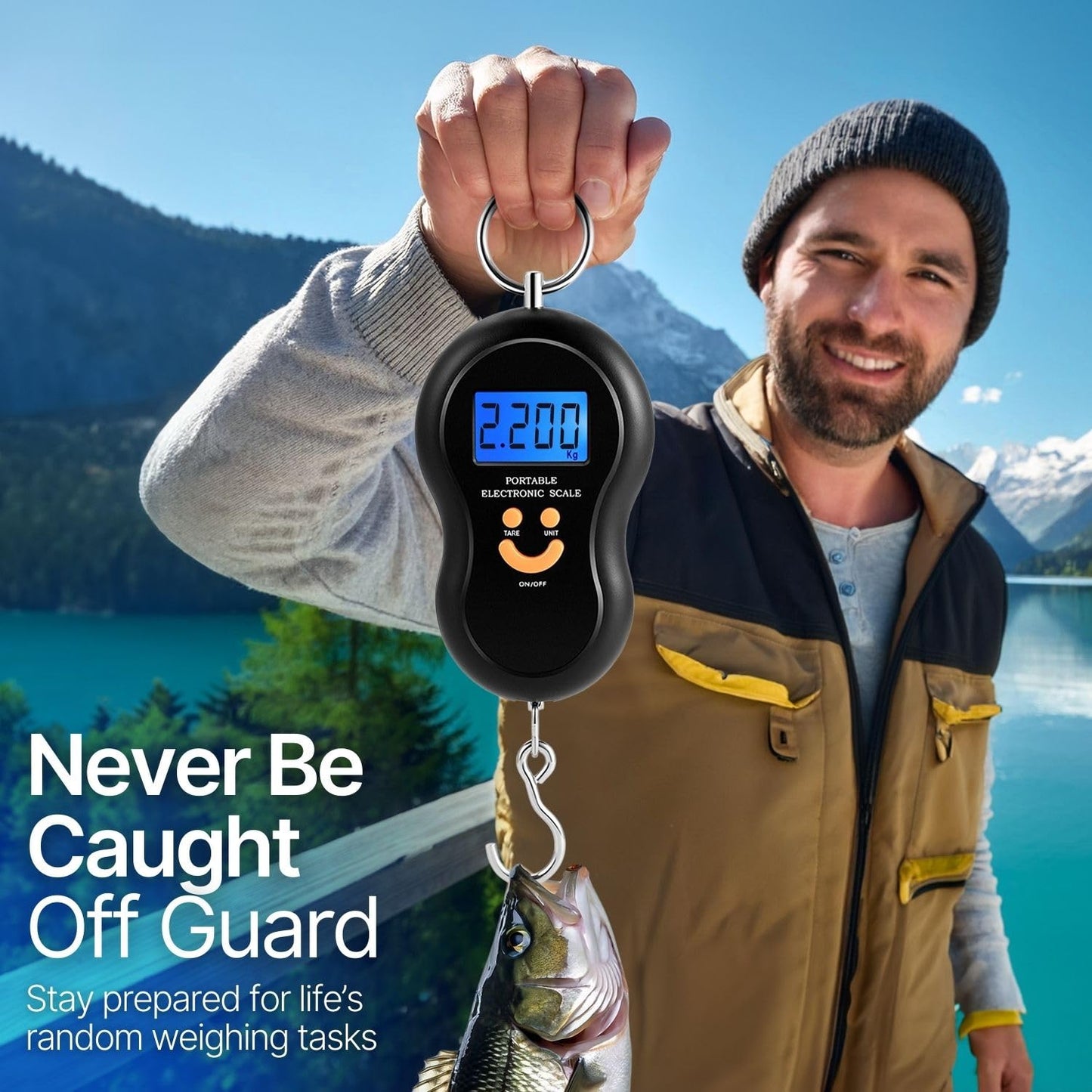 Flexzion Portable Luggage Weight Scale - 110lb/50kg Weight Capacity Luggage Scale Travel Digital with Backlit LCD Display, Handle, & Hook for Bags & Fishing - AAA Batteries Included