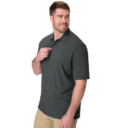 Hanes Mens Pique Short Sleeve Polo Shirt, Three-button Midweight For, Charcoal Heather, Small US