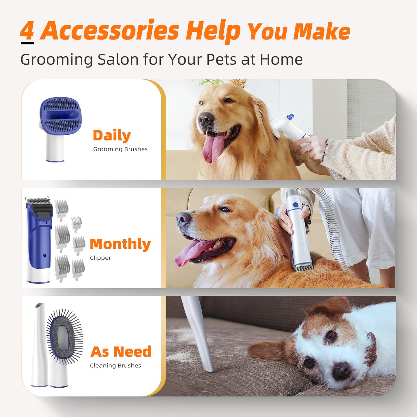 buenkee Dog Grooming Kit with Vacuum, All-in-One Pet Grooming Vacuum for Dogs and Cats, Low Noise Pet Hair Clipper & Shedding Brush, Dog Hair Remover, Cat Pet Groomer Set with Cleaning Brushes, White