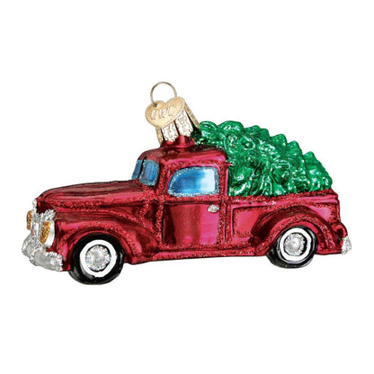 Old World Christmas Old Truck with Tree Glass Blown Ornament for Christmas Tree, Handcrafted Holiday Decoration, Transportation Collection