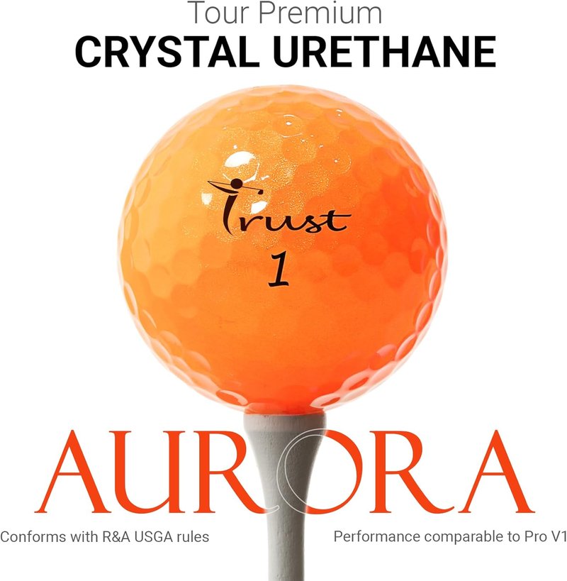 Trust Golf Balls - Aurora & Rosa Crystal Urethane Series | Maximum Distance & Soft Feel | Blue, Orange, Pink, Yellow | 12 or 48 Count