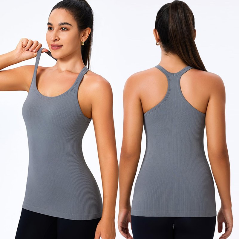 Evercute 1/2/3 Pack Workout Tank Tops for Women with Built in Bra Racerback Yoga Sleeveless Top Camisole Athletic Gym Tops