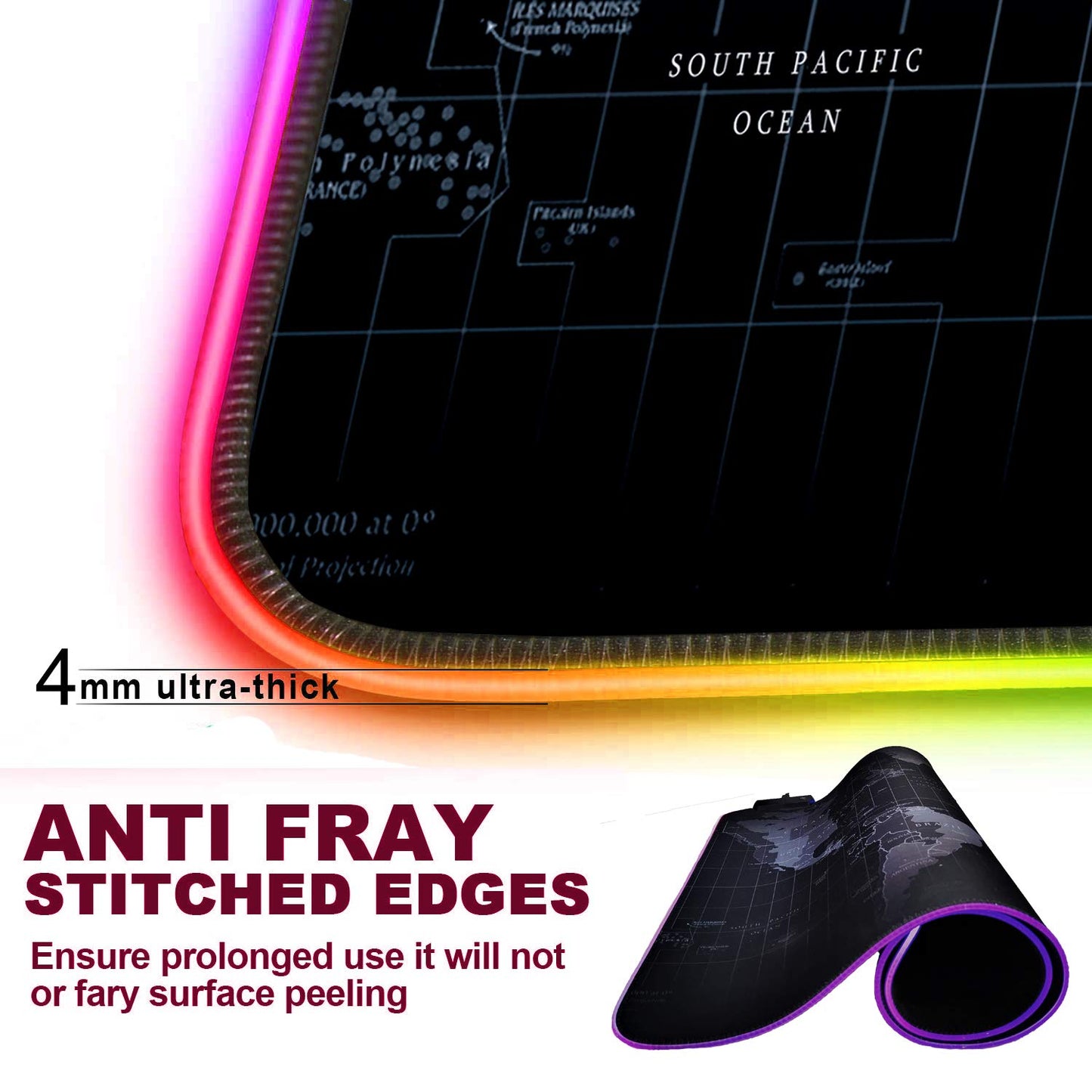 Extended RGB Gaming Mouse Pad, Extra Large Gaming Mouse Mat for Gamer, Waterproof Office Desktop Mat with 10 Lighting Mode, for PC Computer RGB Keyboard Mouse - 31.5'' x 15" x 4mm(Map)