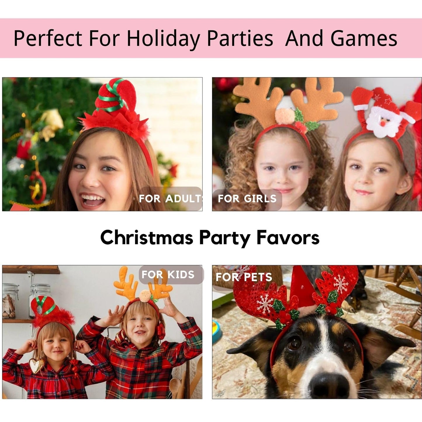 SEVEN STYLE 12 PCS Holiday Headbands,Cute Christmas head hat toppers,Great Fun and Festive for Christmas Party Favors Holiday Favors Photos Booth