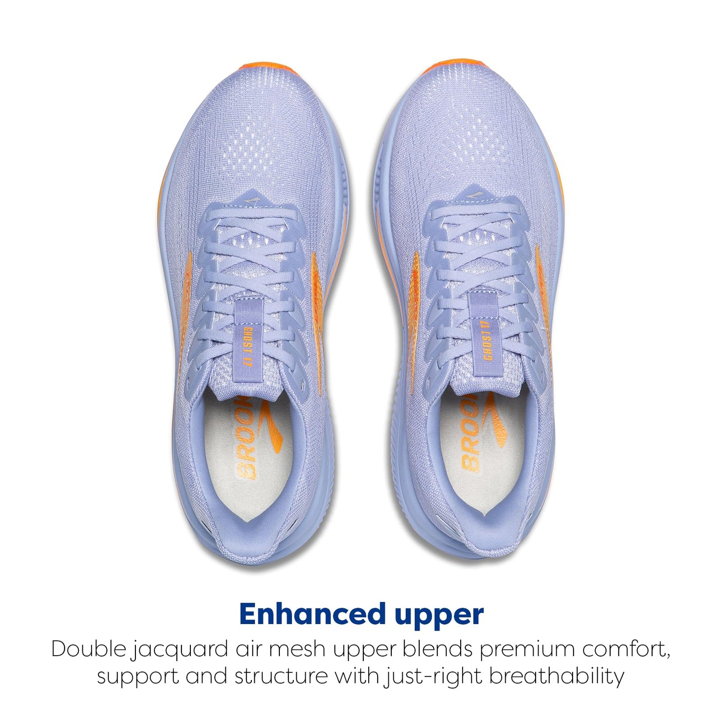 Brooks Women’s Ghost 17 Neutral Running Shoe - Blue Heron/White/Orange - 9.5 Medium