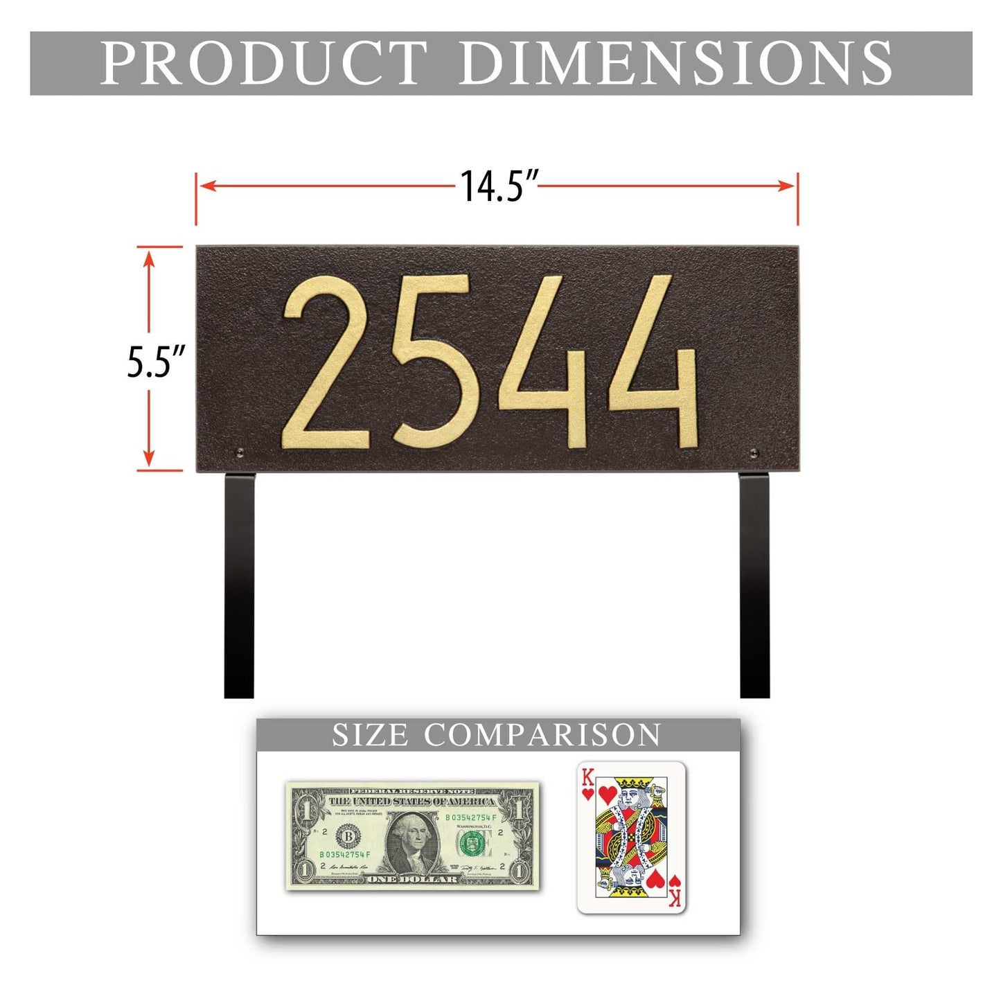 Whitehall Personalized Cast Metal Lawn Mounted Address Sign - The Mid-Century Modern Rectangle Plaque. Made in the USA. Display your address Custom house number sign.