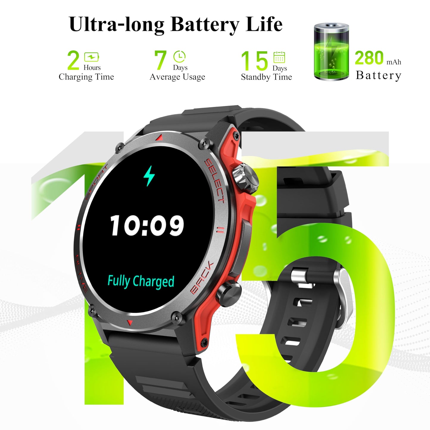 Smart Watch, 1.43''AMOLED 45mm Military Smartwatch Men Women Answer/Make Call, Digital Fitness Watch, 110+ Sports, Blood Pressure, Heart Rate, Stress Monitor Sports Watch for Android or iOS