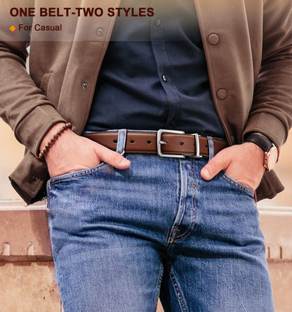 BULLIANT Men's Belt,Reversible Belt Adjustable For Gift Men 1.25”-Cut For Fit-2 Sides in 1 Belt(Not 2)(Black/Light Brown,24"-26" Waist Adjustable)